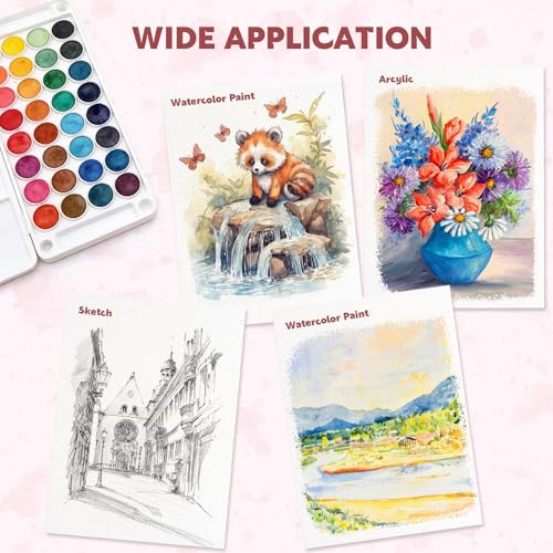 Watercolor Paper Pad 9x12 in, 30 Sheets 140Lb Cold Press, 2 Brushes - size: 9x12 Inch
