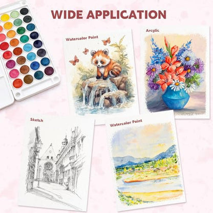 Watercolor Paper Pad 9x12 in, 30 Sheets 140Lb Cold Press, 2 Brushes - size: 9x12 Inch