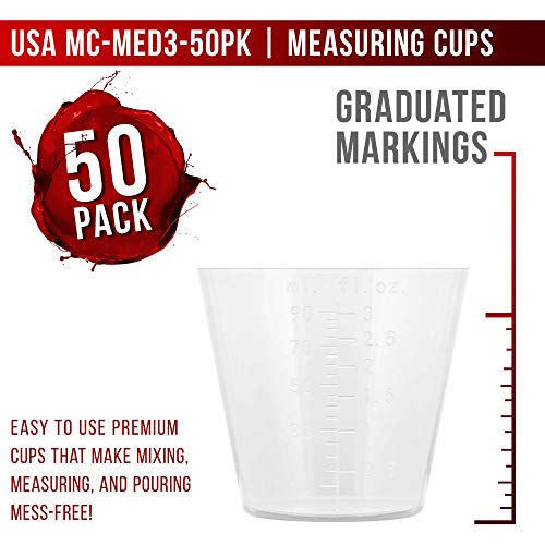 Pouring Masters 3 Oz (90 ml) Liquid Measuring Cups, 50 Pack with 25 Sticks - size: 3-Ounce - Cup
