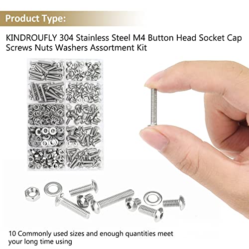 382 Pieces M4 x 5/6 /8/10 /12/16 /20mm Button Head Socket Cap Screws Nuts Washers Assortment Kit, 304 Stainless Steel, Fully Machine Thread - size: M4, style: Button Head