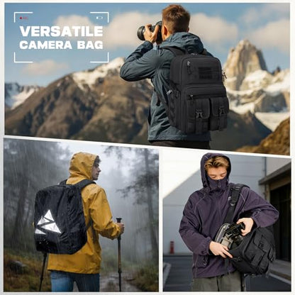 RAINSMORE Camera Backpack, DSLR/SLR/Mirrorless Camera Bag for Photographers - color: Black