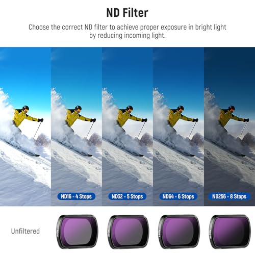 NEEWER ND Filter Set Compatible with DJI Osmo Pocket 3 / Pocket 4 / Xtra Muse, ND16/32/64/256, CPL, Black Diffusion 1/4 Filter for Mist Cinematic Effect, Wide Angle, Macro Lens, FL-B17