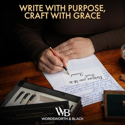 Wordsworth & Black Luxury Bamboo Rose Calligraphy Pen Set, 6 Nibs - color: Rosewood