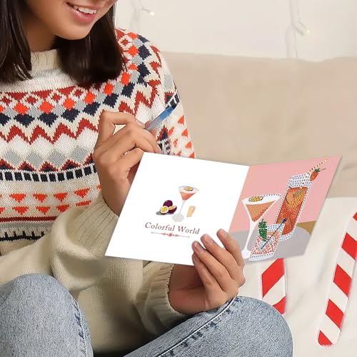 DDGYP 6 Pcs Cocktail Diamond Art Cards with Envelopes,Size 5.9×5.9inch - color: Cocktail