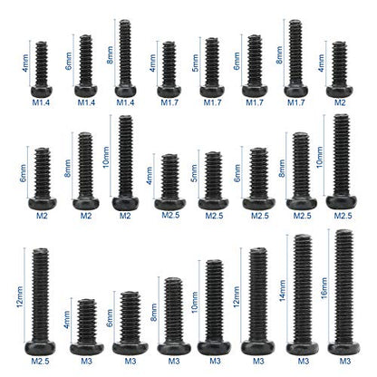 NINDEJIN 650 pcs M1.4 M1.7 M2 M2.5 M3 Round Pan Head Laptop Mini Screw Kit - style: Pan Head