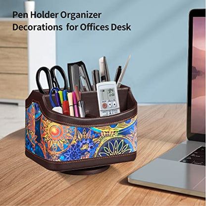 PU Leather 360° Rotatable Remote Control Holder,Nightstand TV Remote Caddy - color: Datura