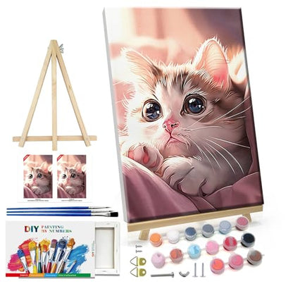 ATDMS Cat Paint by Numbers Kit for Adults with Frame, 8x12 Inch - color: Cat 237
