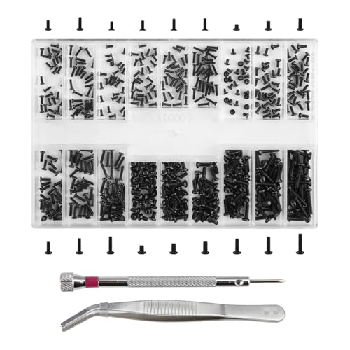 500 Pcs Micro Glasses Screws Repair Kit, M1.2 M1.4 M2 with Tweezers, Black