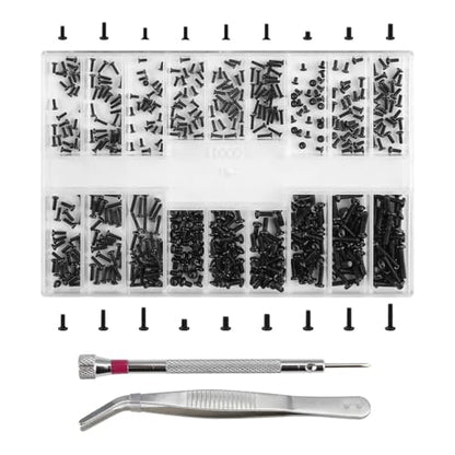 500 Pcs Micro Glasses Screws Repair Kit, M1.2 M1.4 M2 with Tweezers, Black