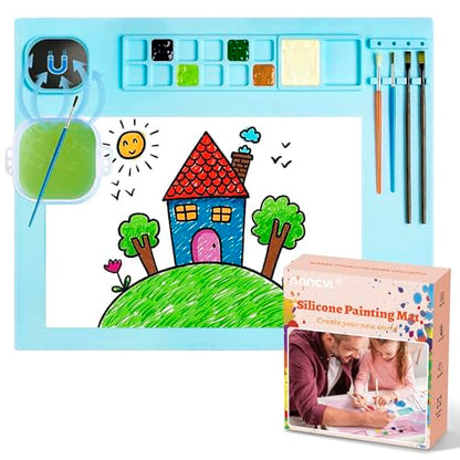 Silicone Art Mat with Cup, Painting Mat for Crafts Resin Casting - color: Blue