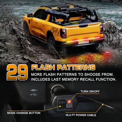 XRIDONSEN 48 inch 288 LED Tailgate Strobe Lights Rear Emergency Lights - color: Amber/Red