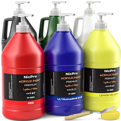 Nicpro 6 Colors Bulk Acrylic Paint Set, 128 oz/1 Gal Art Painting Supplies - color: 128oz 6colors