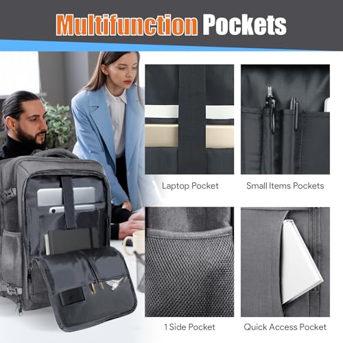 45L Travel Backpack, Expandable Carry On Backpack, Grey - color: Grey, size: 17.3 inch (21"x13"x9")
