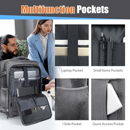 45L Travel Backpack, Expandable Carry On Backpack, Grey - color: Grey, size: 17.3 inch (21"x13"x9")