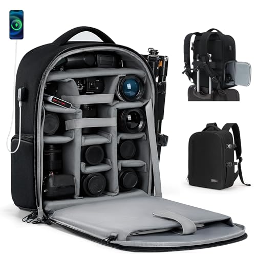 Cwatcun Camera Backpack, Large Water-Resistant DSLR Bag for Canon/Nikon/Sony - color: Black, size: 2.0 X Large