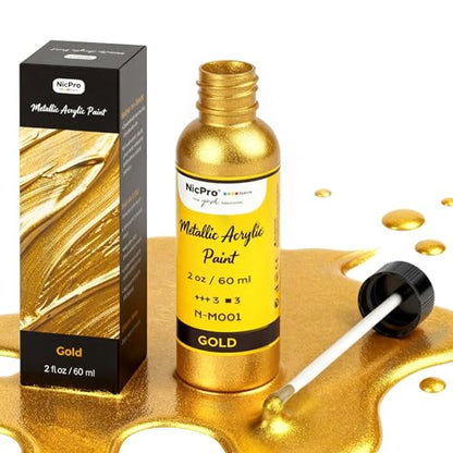 Nicpro Gold Leaf Paint - 2oz/60ml Metallic Gold Acrylic Paint - color: Gold