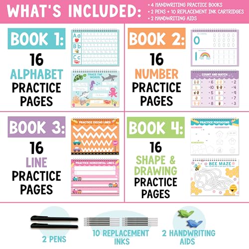 4 Grooved Writing Books for Kids 3-8 Large Reusable PreK Tracing Workbooks