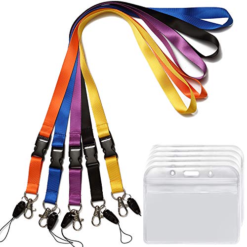 YOUOWO 5Pack Neck Lanyards 5Colors with Clear Horizontal ID Badge Holders - color: 5 Colors With Badge Holder Horizontal