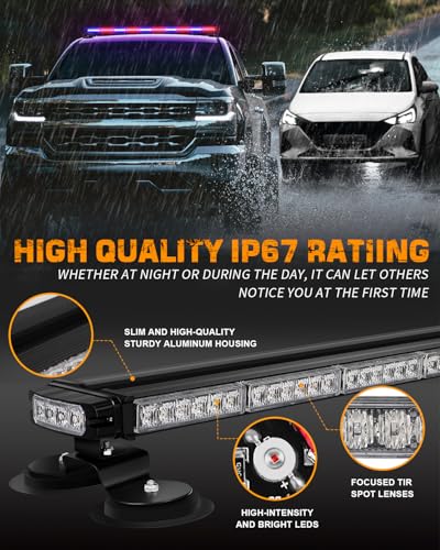 XRIDONSEN 45.5" 128 LED Roof Strobe Light Bar Top Double Side Safety Lights - color: Red/Blue