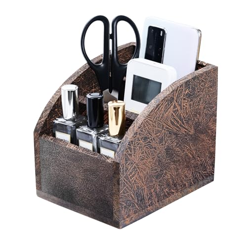 BONNY DODO Remote Control Holders Organizer Box for Table Copper Gold Small Wooden Desk Farmhouse Home Decor Caddy Basket Store Tv Remote for Media Player,Pencil,Glassees&Office Supplies (Bronze, S) - color: Bronze, size: S