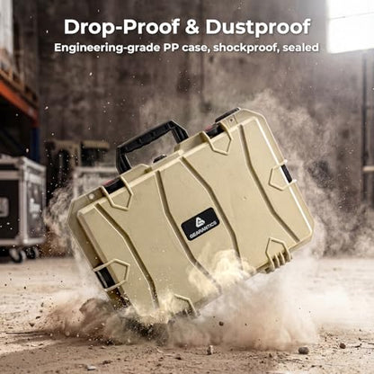 Weatherproof Hard Case, Stackable Trolley Case with Wheels, Hook and Loop Divider & Strap, IP67 Waterproof Box for Camera, Drones and Gear, 21.7" x 13.8" x 8.7", Lignt Coffee - color: Lignt Coffee