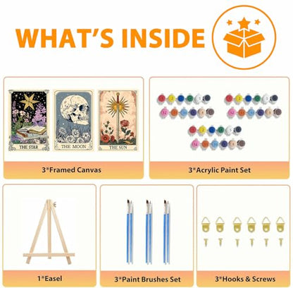 Axquilon 3 Packs Tarot Framed Paint by Numbers Kit for Adults 8x10in - color: 3 Pack Tarot with Easel-1