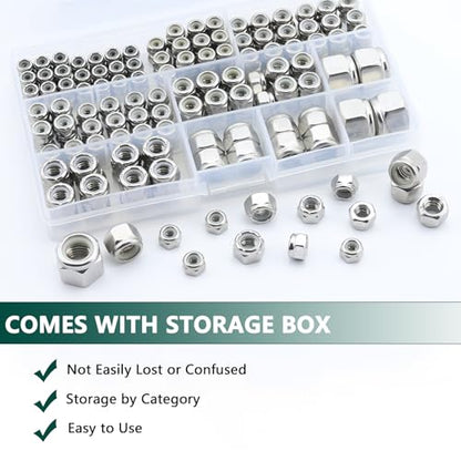 SAE Lock Nuts Assortment Kit, 220PCS Nylon Insert Lock Nut Sets - color: SAE 220PCS