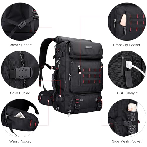 WITZMAN Carry on Travel Backpack for Men Airline Approved Fits 16" Laptop - color: 01.black