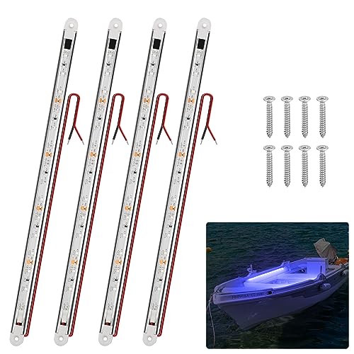 RVZONE Marine LED Boat Strip Lights, Blue 4‑Pack IP67 Interior Lighting - color: Blue/11.8 inch/4 Pcs