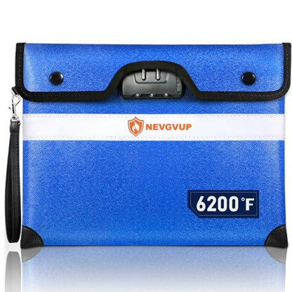 6200F Fireproof Money Bag with Lock, Upgraded A5 Document Bag w/ Zipper/Reflective Strip, 9 Layers Heat Insulated, Water Resistant - color: Blue, size: Inside Size 10.5" x 8.0"