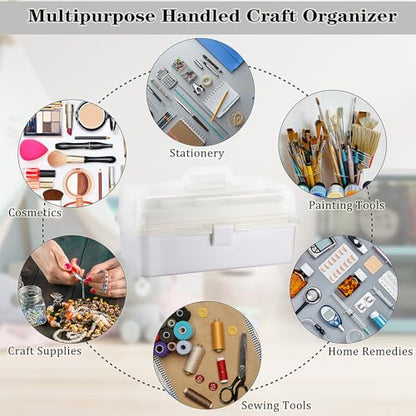 Tackle Box, 16-Inch Extra Large Art Storage Box with 3-Layer Folding Trays - color: White