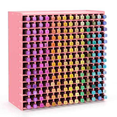 SANFURNEY 196 Slots Marker Organizer Art Marker Holder Pink