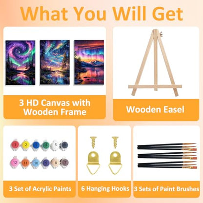 Mandun Aurora Paint by Numbers Kit for Adults, 3 Pack, 7.8x11.8 inch - color: 3 Pack Aurora