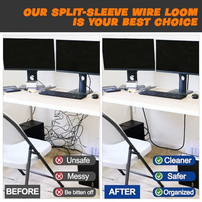 Split Braided Sleeve Cable Management Wire Loom Cord Covers for High-Temperature Automotive Harness and Home Cable Management, 12ft - 3/4 inch Self-Wrapping Tubing Cord Protector - size: 3/4"-12 Feet