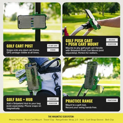 Stripebird PRO Magnetic Golf Cart Phone Holder & Caddy, N52 Magnets - color: Green