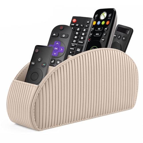 SITHON Remote Control Holder with 5 Compartments - color: Stripe-Latte, size: Small