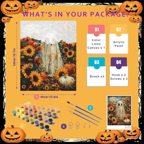 Paint by Numbers for Adults Ghosts, Halloween Paint by Number on Canvas - color: MT23076