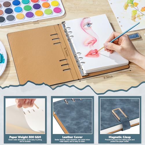 Prudiut Watercolor Sketchbook, 30 Sheets, 140 lb Cold Press, 9.1 x 6.3 - color: Blue