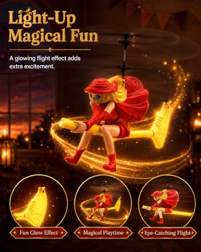 Flying Witch Toy for Kids, Halloween Remote Control Flying Toy - color: Red