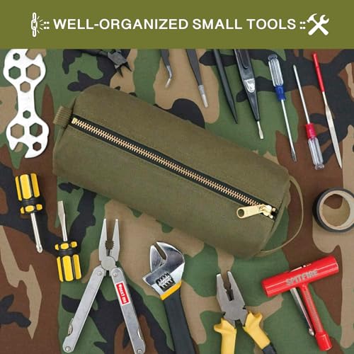 Rough Enough Waxed Canvas Small Tool Pouch Bag, Army Green - color: Army Green