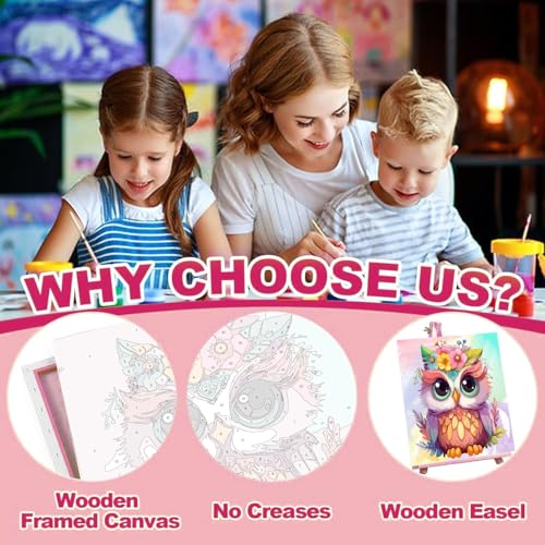 4 Pack Paint by Numbers Kit for Kids with Frame - Wooden Easel 8x8 inch - color: BKH1220-BKH1223
