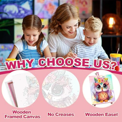 4 Pack Paint by Numbers Kit for Kids with Frame - Wooden Easel 8x8 inch - color: BKH1220-BKH1223
