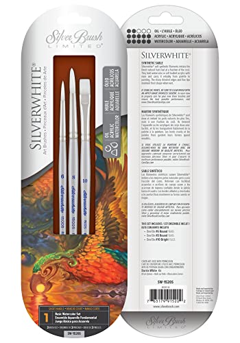 Silver Brush Limited Silverwhite Basic Watercolor Paintbrush Set, 3pc - style: 3 Pc, Basic Watercolor Set