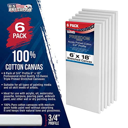 U.S. Art Supply 6"x18" Stretched Canvas for Painting, 3/4" Profile, 6-Pack - size: 6" x 18"