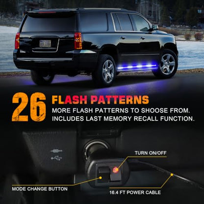 XRIDONSEN 2-Pack 70-inch Blue White Emergency Lights Running Board Lights - color: Blue/White