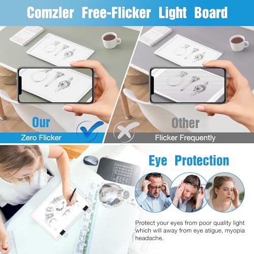 Comzler Tracing Light Board, A4 White Dimmable Brightness LED Light Table, Light Drawing Board for Tracing, Sketch Light Pad for Artists, Animation, Sketching, Stenciling