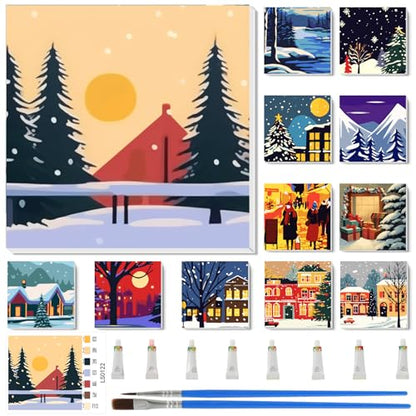 Nezyo 12 Sets Paint by Numbers Kit with Frame for Adult, 8 X 8 Inch - style: Winter