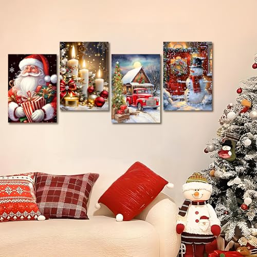 Muzagroo Art 5D Christmas Diamond Paintings Kits for Adults, Hand Crafts Diamond Art Kits for Beginners, DIY Gem Art Kits Diamond Dot Paintings Kits Art Crafts 12x16 Inches 4PCS(Christmas) - color: 16-Christmas