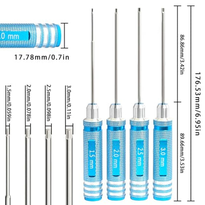 Hex Driver Set 1.5/2.0/2.5/3.0mm, RC Screwdriver Kit - color: Blue-2