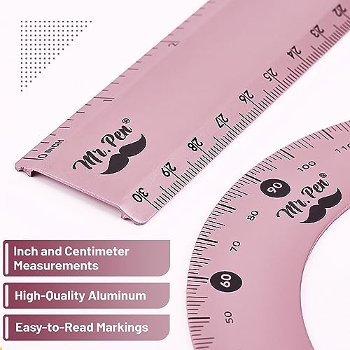 Mr. Pen- Metal Geometry Kit, 4 Pack, 45° & 30°/60° Set Squares - color: Light Pink